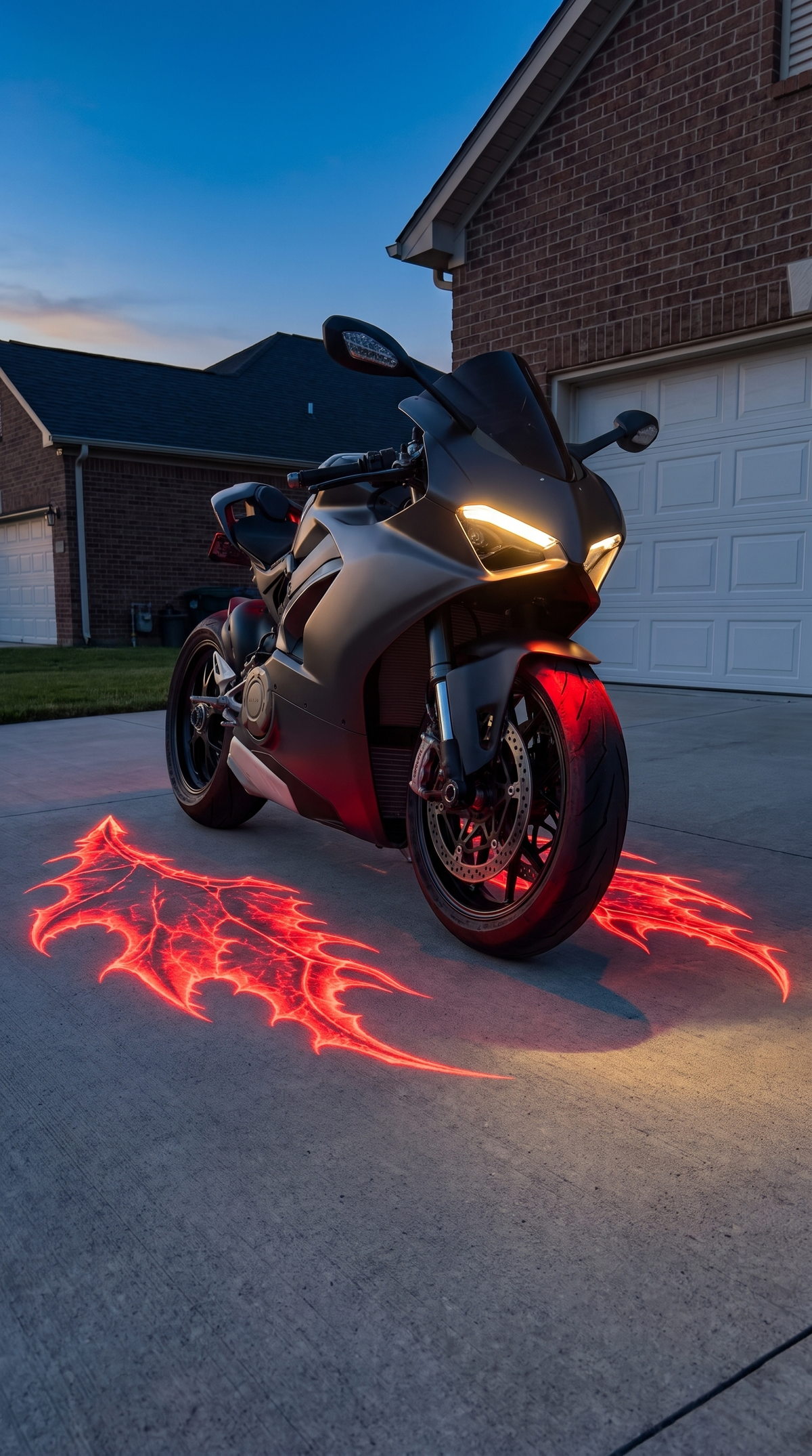 Red wings on driveway